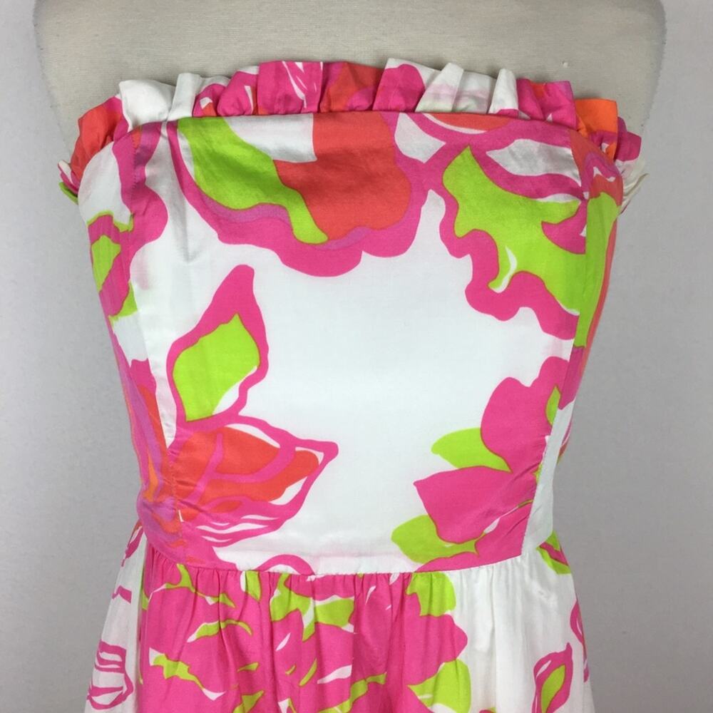 Lilly Pulitzer Pink Green Whtie Floral Strapless Fit & Flare Dress size 4 - Picture 11 of 12